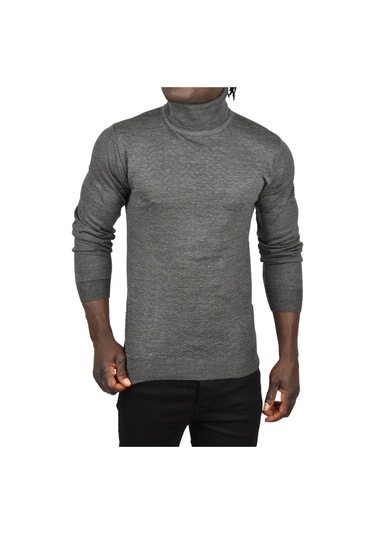 Deepsea Erkek Antrasit Zigzag Desenli Tam Balıkçı Yaka Dar Kesim Boğazlı Triko Kazak 2505497 Antrasit