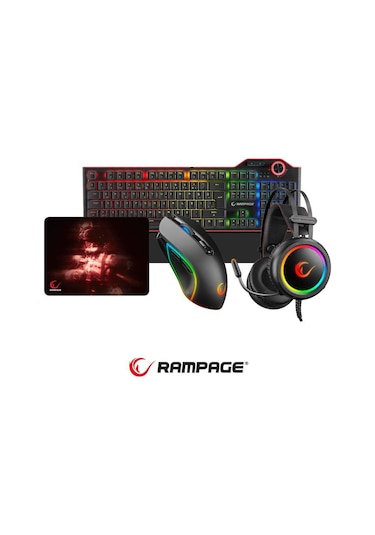 Rampage Kb-r63 Stage Makrolu Klavye Stormy Siyah Kulaklık G65 Rgb Mouse + Mousepad 4lü Oyuncu Seti Optik