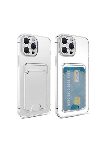 İphone Uyumlu 12 Pro Max Uyumlu Kartlıklı Şeffaf Hptk Setra Clear Silikon Kılıf-renksiz Renksiz