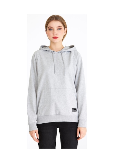 Comeor Kadın Gri Basic Kapüşonlu Regular Fit Rahat Sweatshirt 001