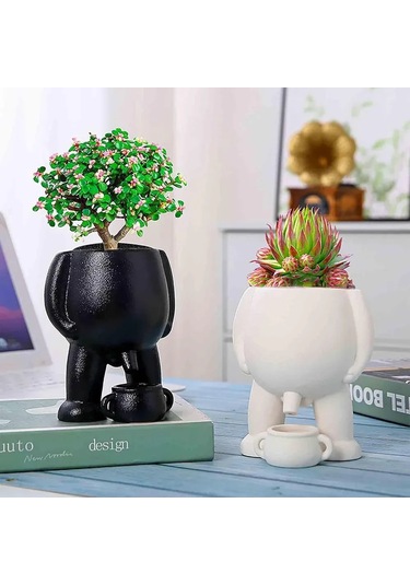 Shineyee Eğlenceli Pisuvar Desenli Saksı - 19cm Siyah Seramik Çiçeklik 111 Karakter