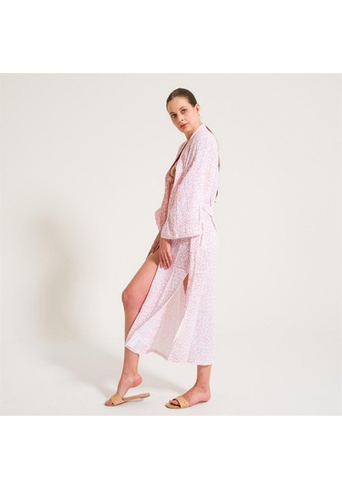 Leopar Desen Müslin Kadın Sabahlık-Açık Pembe