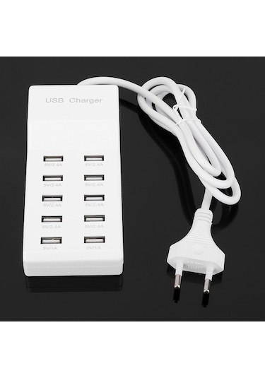 Kosona 10 Port Usb Akıllı Hızlı Şarj Cihazı, 10a Toplam Çıkış, Aşırı Şarj Korumalı, Ev Ofis Seyahat İçin Evrensel 100-240v Avrupa Standartı