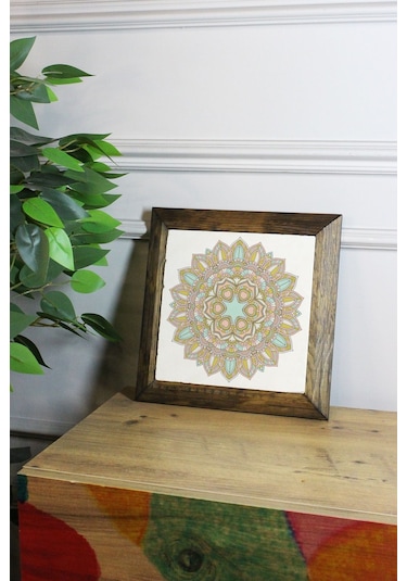 Artavessa Masif Ahşap Çerçeveli Taş Tablo Pano 16 x 16 cm - Mandala 2