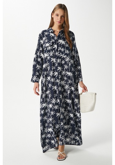 Modest Kadın Beach %100 Viskon Lacivert Ekru Önden Düğmeli Uzun Elbise Koyulacivertekru Çok Renkli Modest Kadın Beach %100 Viskon Lacivert Ekru Önden Düğmeli Uzun Elbise Koyulacivertekru Çok Renkli