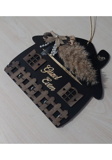 Güzel Evim Siyah Ahşap Anahtar Askılığı Duvar Askılı Anahtarlık Siyah