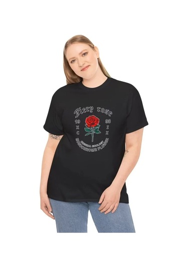 Unisex Bisiklet Yaka Baskılı T-shirt - Siyah Karışık