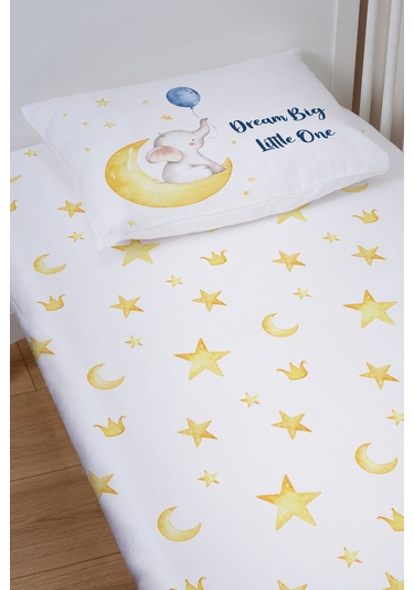 Organik Bebek Boy Lastikli Çarşaf Seti 70x130 - Sevimli Ay Fısıltısı