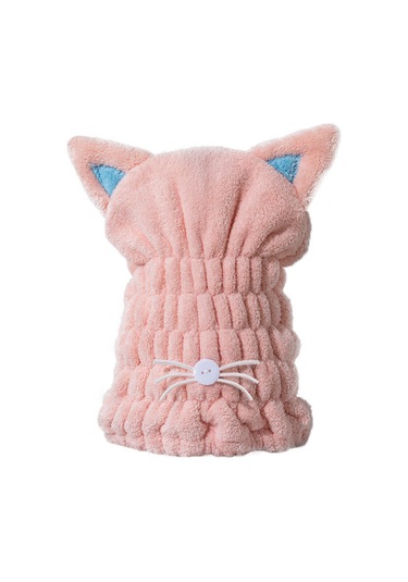 Geeksen Kedi Kulaklı Pembe Kordel Kuru Saç Şapka Çocuklar İçin Kaliteli Süper Emici Banyo Kaski Toptan Satış