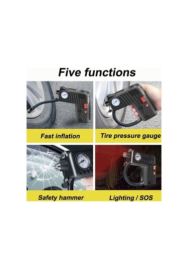 Sones Yx-301 12v Çok Fonksiyonlu Araba Elektrikli Taşınabilir El Tipi Şişme Pompa Siyah
