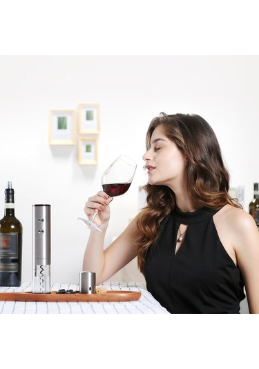 Gajeena Circle Joy Elektrikli Şarap Açıcı, 304 Paslanmaz Çelik, 6-8 Saniye Hızlı Açma, 120 Şişe Kapasitesi, Gümüş Renk Gümüş