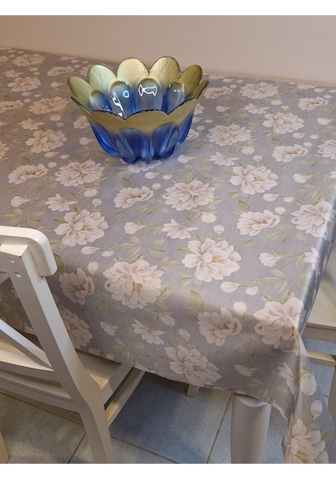 Kumaş Dokulu Tabanı Silikonlu Yıkanabilir Silinebilir Ütülenebilir Kaymaz Dekoratif Masa Örtüsü Brs020 Gri