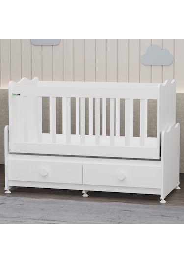 Garaj Home Elegant Mdf Çıtalı Beşik + Şifonyer - Beyaz Beyaz