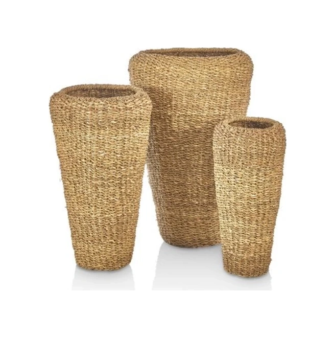 Dekoratif Konik Hasır Saksılık Vazo 3 Lü Set