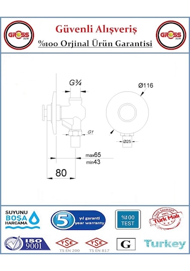 Bms Zaman Ayarlı Sıva Altı Bas 3/4'' - %100 Prinç