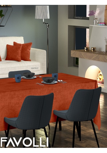 Kadife Dokulu Kiremit Rengi Masa Örtüsü Kiremit