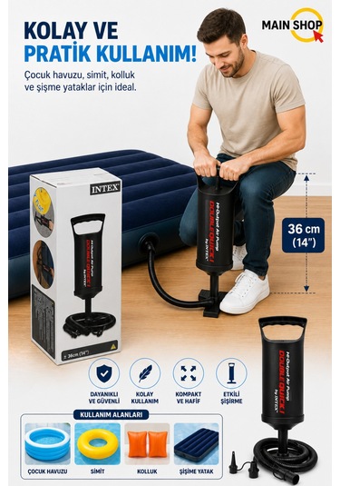 Mainshop Intex Double Quick I Pratik El Pompası Şişme Yatak Havuz Bot Pompası 36 Cm M-68614