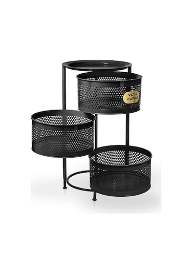 3 Katlı Yana Açılır Siyah Tekerlekli Patates Soğan Sepeti Sebze M