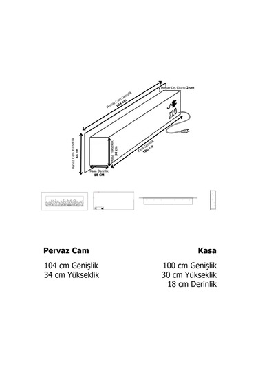 14 Efekt Dekoratif Şömine Bluetoooth+kumanda+çıtırtı 100x30x16 Cm