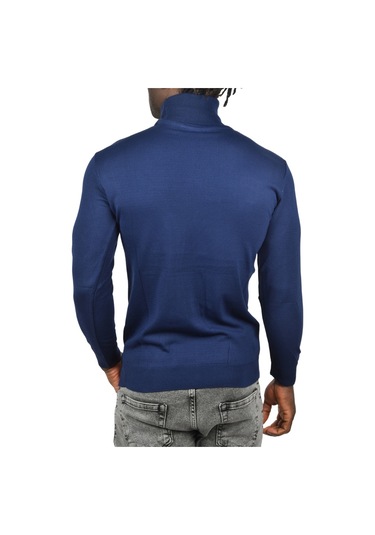 Deepsea Erkek Lacivert Slim Fit Baklava Desenli Tam Balıkçı Yaka Boğazlı Triko Balıkçı Yaka Kazak 2505507 Lacivert