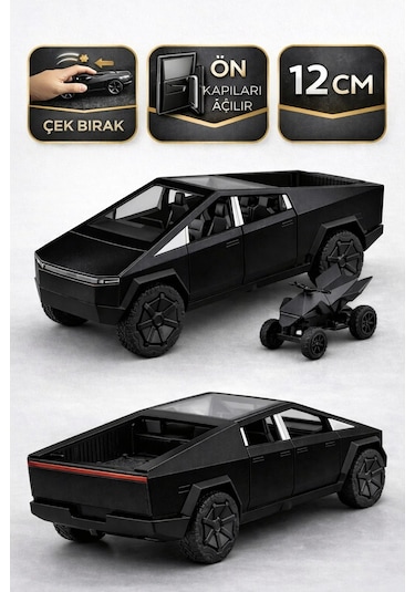 Die Cast Çek Bırak Metal Tesla Cybertruck Atv Li Model Araba 12 Cm Açılır Kapılı Siyah