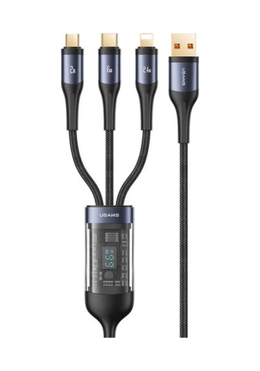Usams Sj582 66w 3in1 Alüminyum Alaşımlı Şeffaf Dijital Ekran Hızlı Şarj Kablosu 1.2m