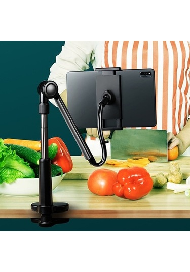 Tongxida 4-13 Inç Ayarlanabilir Kol Cep Tablet Tutucu Standı, Başucu Masası Tablet Klip Braketi Siyah