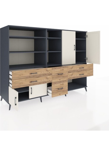 Kronos Dolap 10 Raflı 6 Çekmeceli 4 Kapaklı 220x59x163 Antrasit-a Antrasit-aytaşı/çam