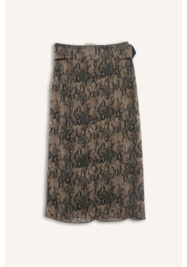 Defacto Regular Fit Desenli Astarlı Şifon Midi Etek G0194ax25aubk81 Siyah