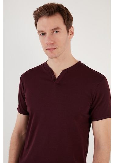 Buratti Pamuklu V Yaka Slim Fit Erkek T Shirt 5902122 Vişne