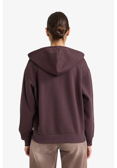 Defacto Relax Fit Kapüşonlu Basic Düz Kalın Fermuarlı Sweatshirt C1809ax25aubn340 Kahve-bn340