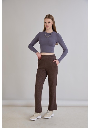 Sortie Collection Simli Örme Pantolon Kahverengi