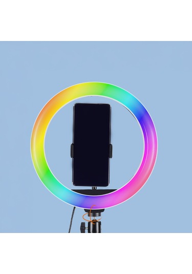 Ekılıf - Işıklı Telefon Tutucu Ring Light Mj20 Rgb Light 8 İnç - Siyah - T37816