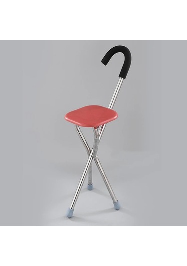 Xuweiwei Kırmızı Kare Katlanır Hafif Yaşlılar İçin Yürüme Bastonu Oturaklı Kamp Taburesi