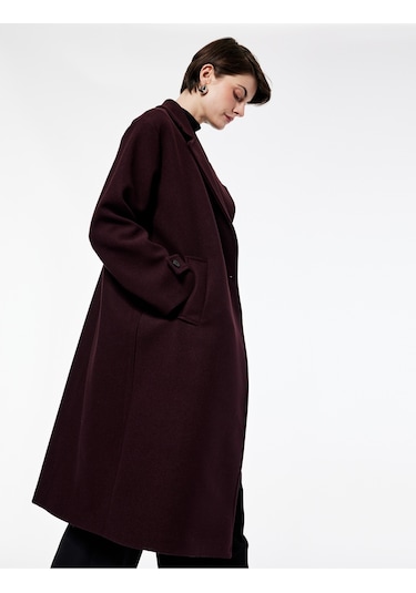 Koton Oversize Kaban Kaşe Uzun Kollu Cepli Düğmeli Kruvaze Bordo 6wak00099ew Bordo