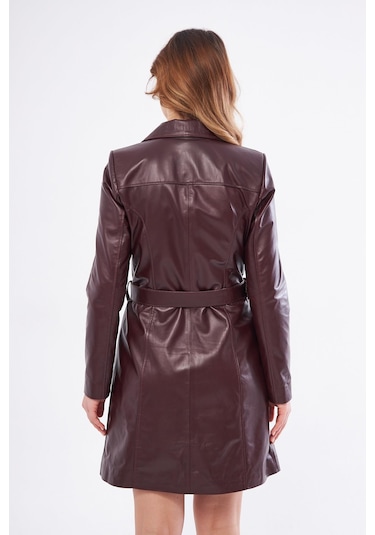 Derinss Dka2391 Hakiki Deri Kadın Bordo Pardesü 001