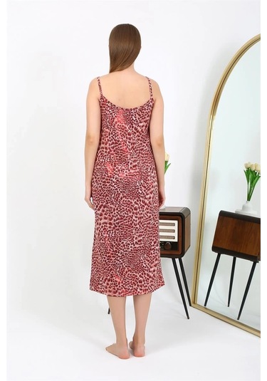 Giyim Kadın İp Askılı Uzun Parlak Micro Elbise Gecelik Kırmızı Kırmızı