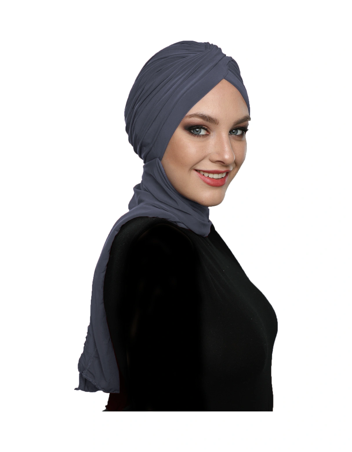 Çapraz W Atkılı Koyu Gri Hazır Türban Tesettür Bone Koyu Gri