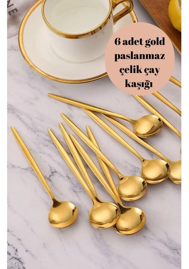 Büro Ev Ofis Mutfağı İçin 6adet Çelik Golden Titanyum Kaplı Çay Kaşığı Seti Diğer