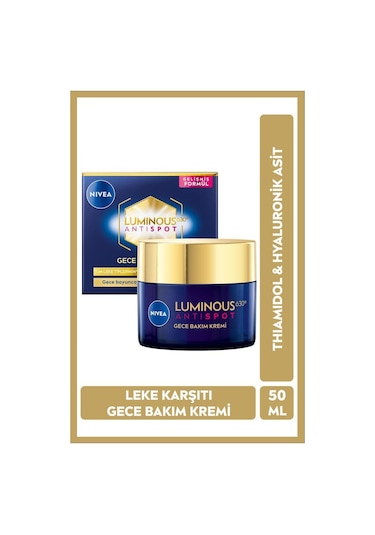 Nivea Luminous630 Thiamidol Etkili Leke Karşıtı Gece Yüz Bakım Kremi Hyaluronik Asit Nemlendirici 50 ML