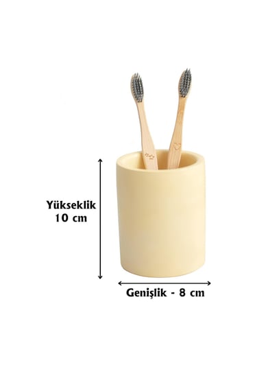 Beton Silindir Organizer Diş Fırçalık, Kalemlik, Makyaj Fırçalık Çok Amaçlı Düzenleyici Sarı