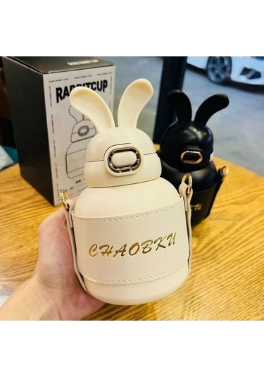 Didadodo Termos Sevimli Öğrenci Bardağı - Tavşan Kulağı, Siyah Çocuk Su Şişesi - Yx Siyah Küçük Boy Siyah