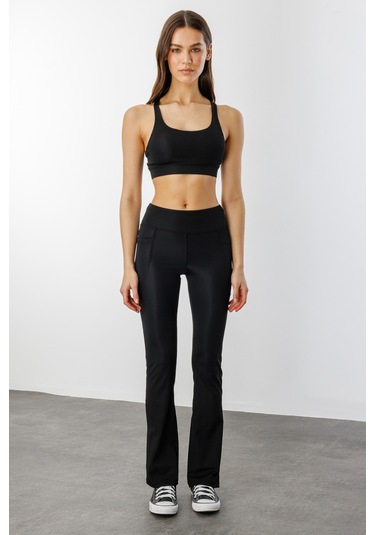 Kadın Yüksek Bel Toparlayıcı Çift Cepli Ispanyol Paça Tayt İspanyolpaça-tayt Siyah