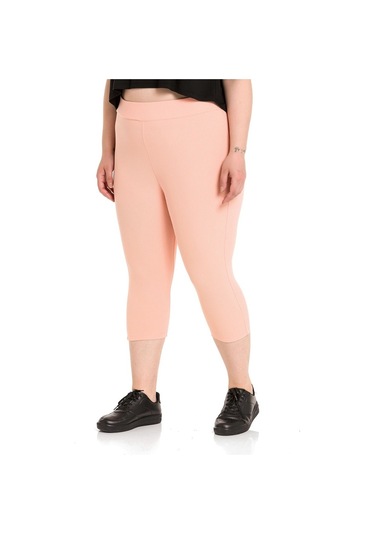 Büyük Beden Fitilli Karyoka Dikişli Diz Altı Somon Tayt