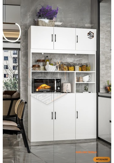 Tamamı Mdf 6 Kapaklı Açık Raflı Çok Amaçlı Mega Mutfak Dolabı/kil
