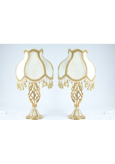 Kadife Kaplı El Yapımı  Klasik Model Abajur Gold Renk 13798784