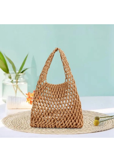 Suntek Omuz Çantası Saplı Çanta Plaj Tote Kadın Kahverengi Kahverengi