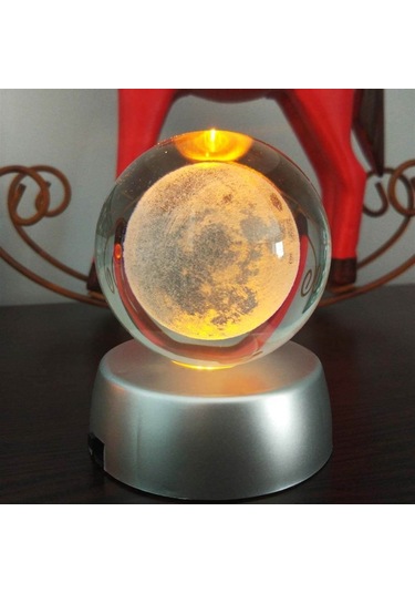 Dolunay Ay Gezegen Işıklı 6 Cm Çapında Cam Kristal Küre
