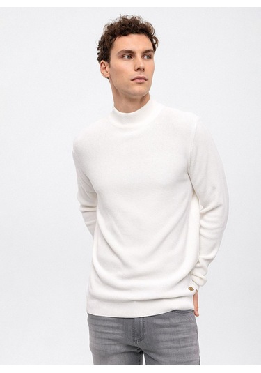 Yarım Balıkçı Yaka Regular Fit Düz Beyaz Erkek Kazak B33w40060 001