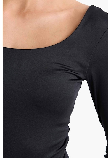 Defacto Kare Yaka Uzun Kollu Çıtçıtlı Body G1403ax25aubk81 Siyah